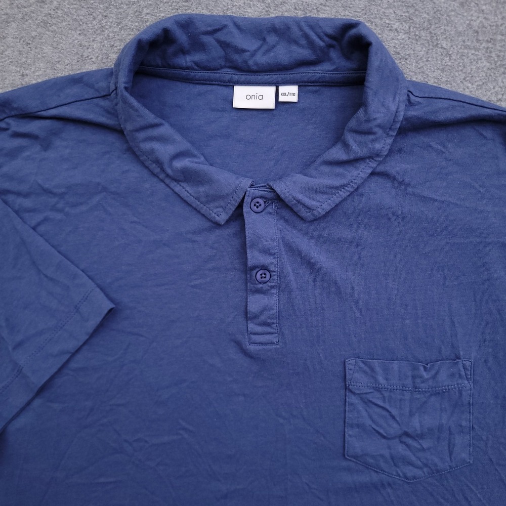 Onia Polo Shirt Mens 2XL Blue Cotton/Modal Short Sleeve Pocket